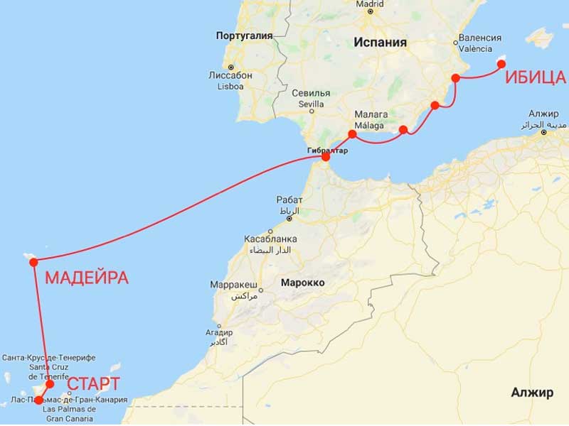 Карта маршрута Туры на яхте